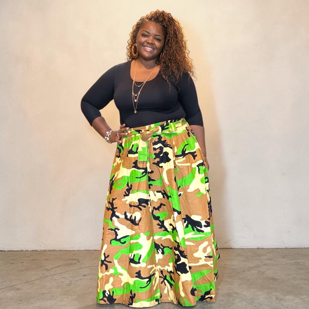 Womens Long Camo Maxi Skirt