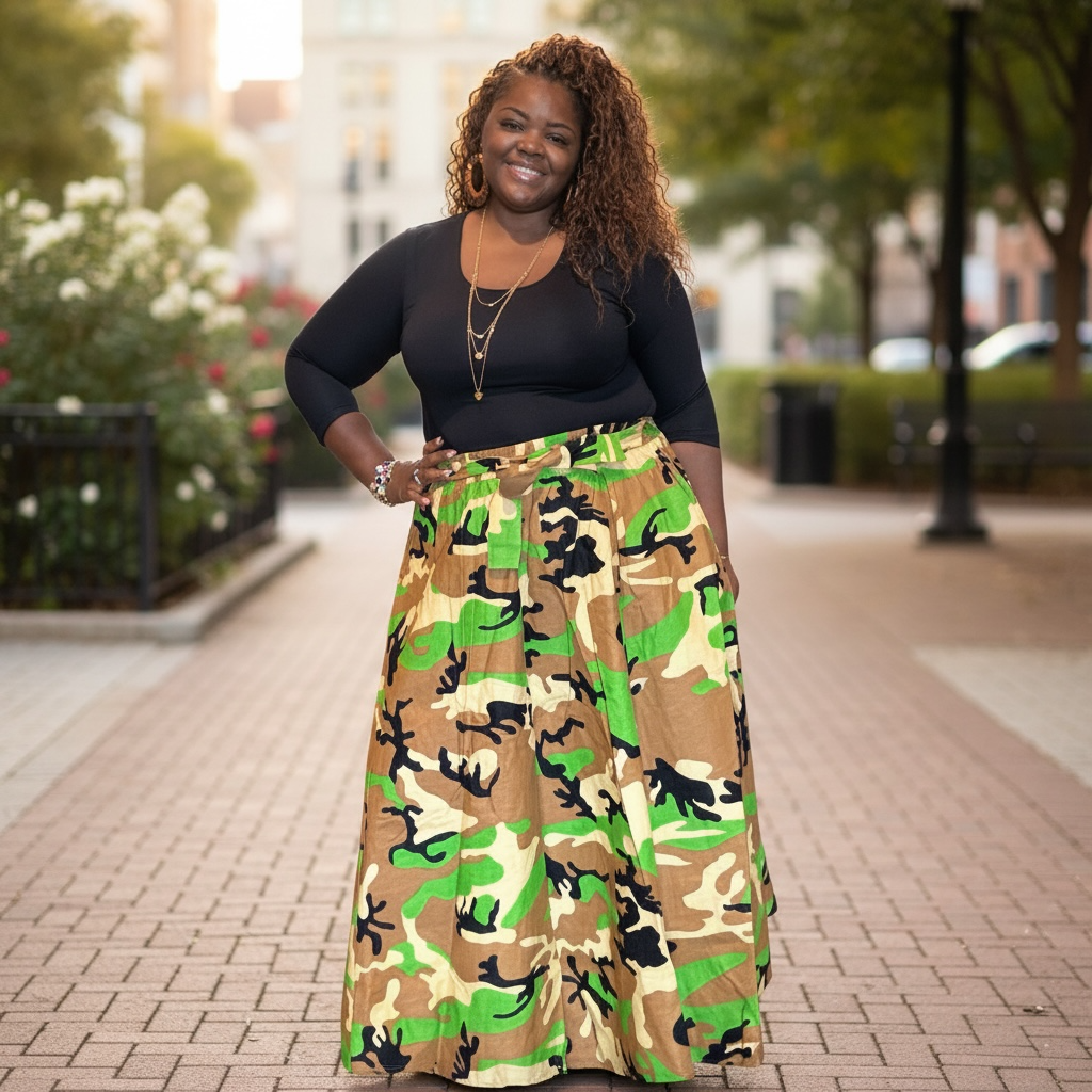 Womens Long Camo Maxi Skirt