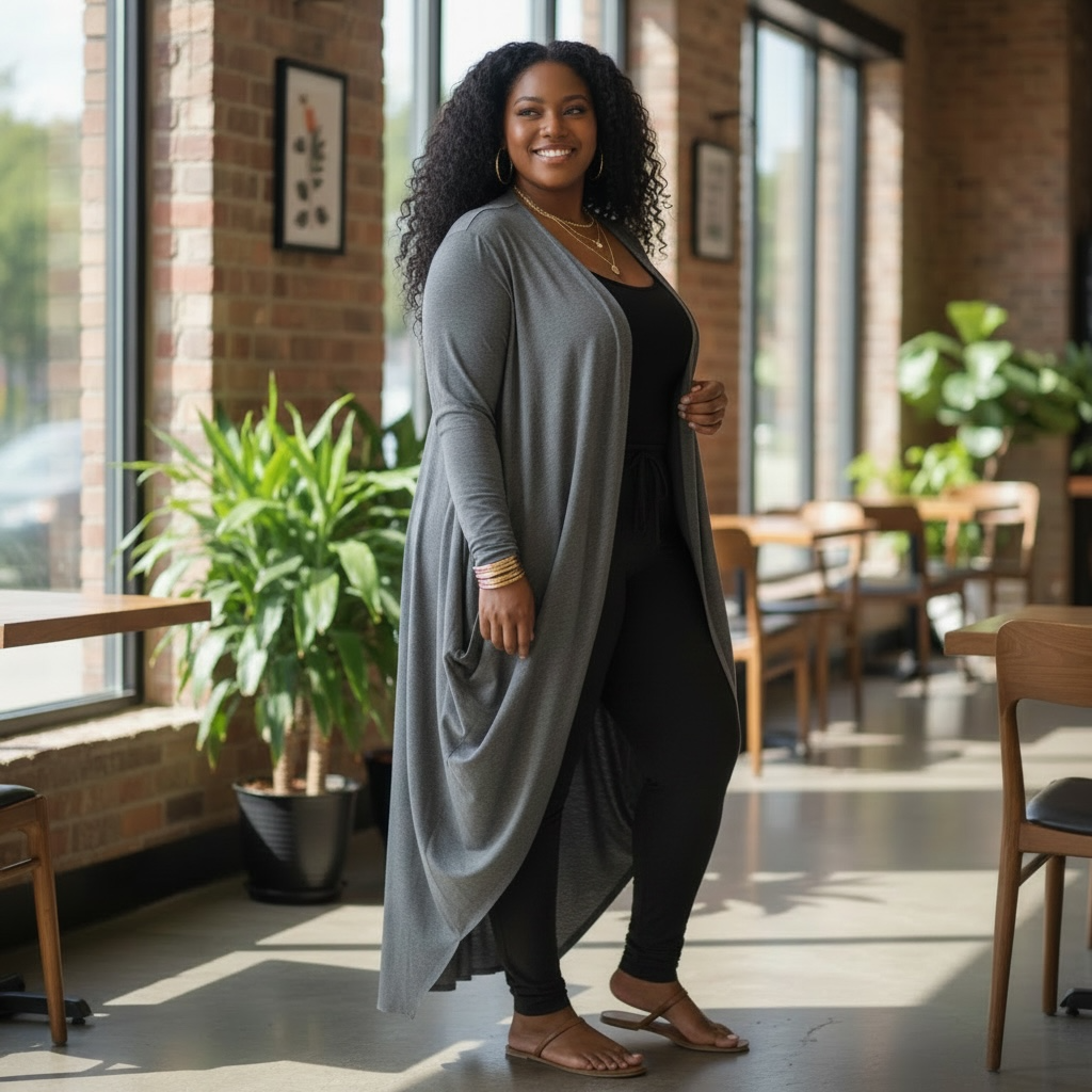 Plus Size Bubbled Hem Waterfall Cardigan