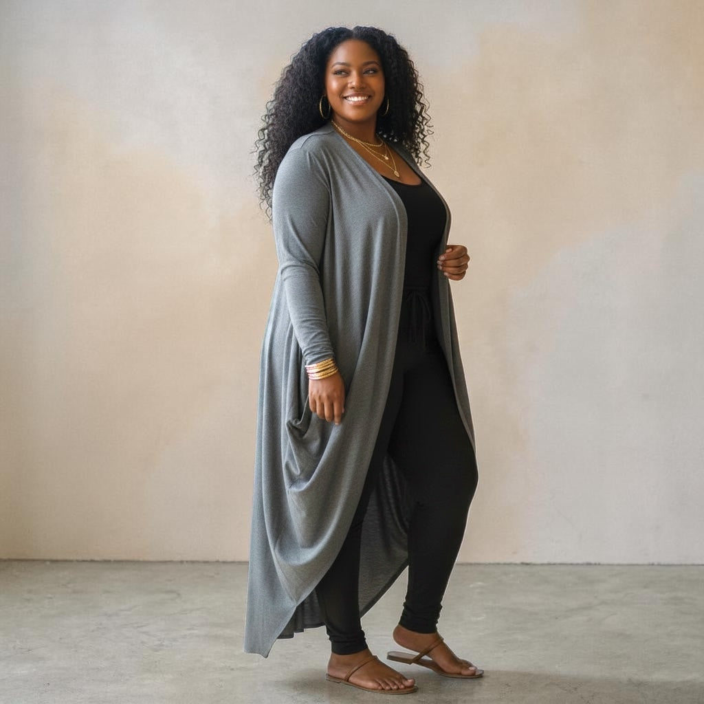 Plus Size Bubbled Hem Waterfall Cardigan