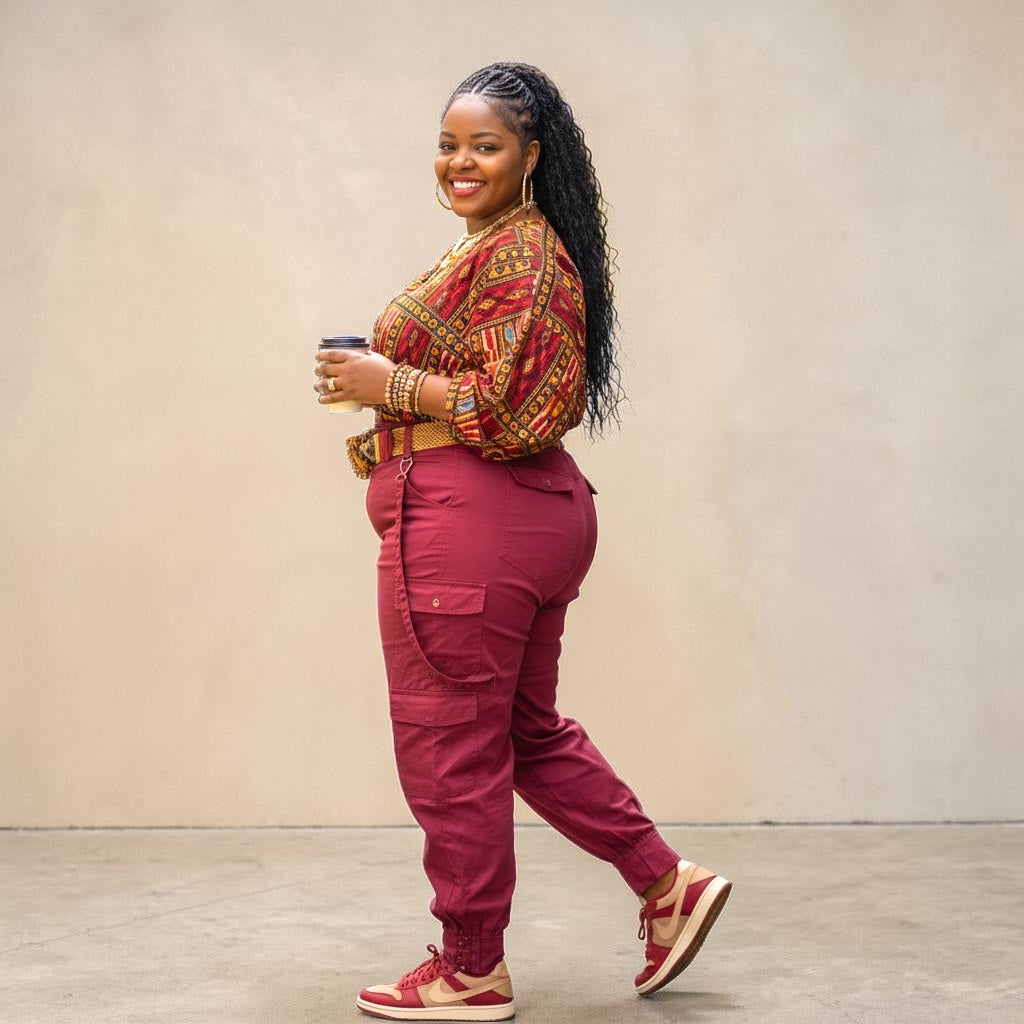 Women's Burgundy High Waist Cargo Pants