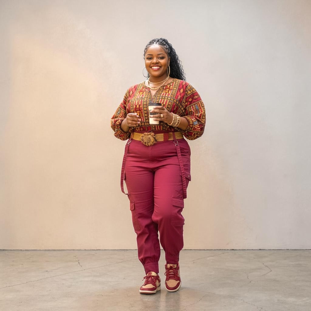 Women's Burgundy High Waist Cargo Pants