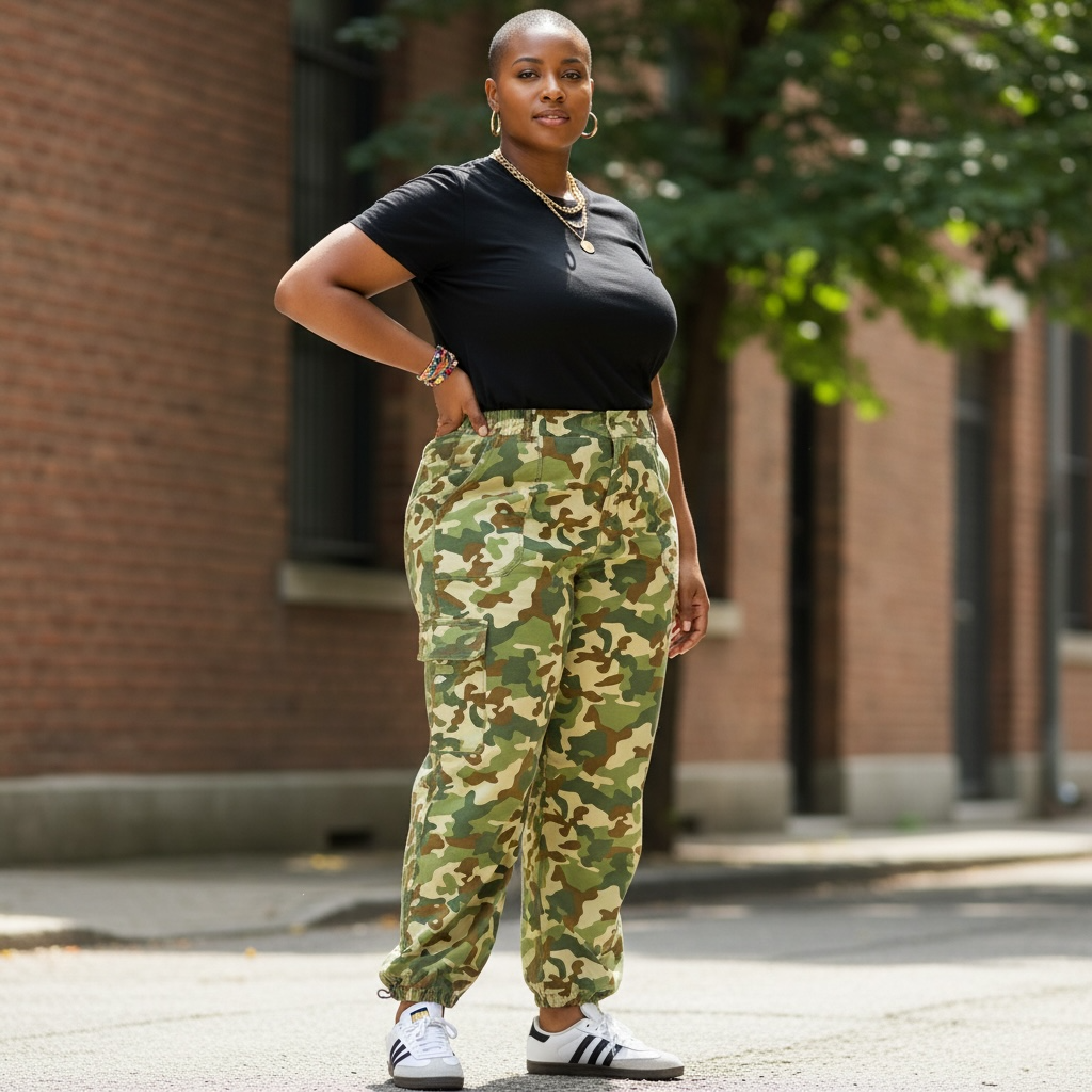 Women's Plus Size Camouflage Green Pants
