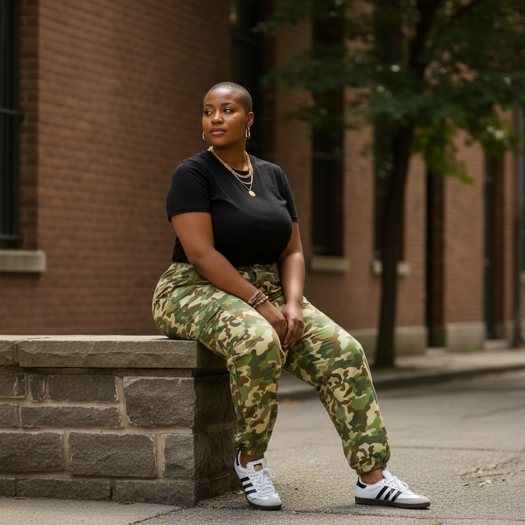 Women's Plus Size Camouflage Green Pants