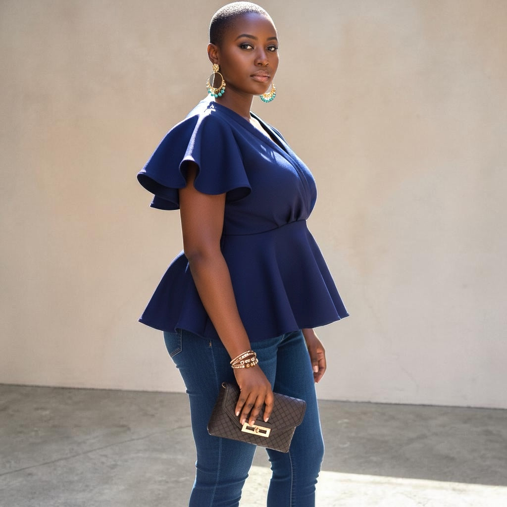 Plus Size Navy Peplum Top