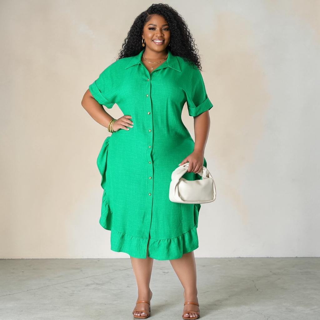 Women"s Plus Size Kelly Green Linen Dress