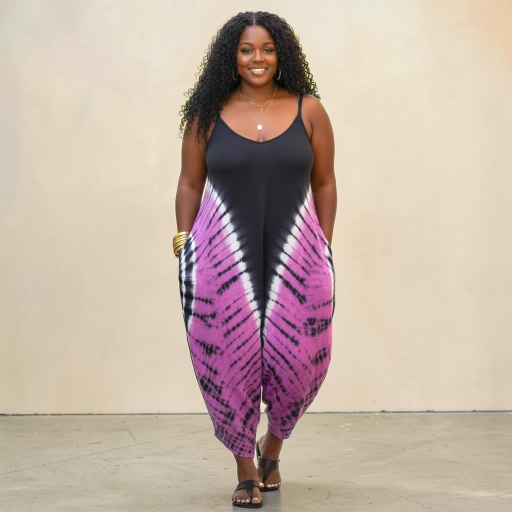 Women's Plus Size Tie Dye Jumpsuit With Pockets