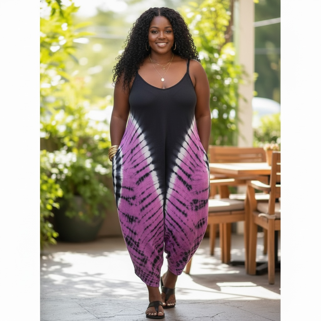 Women's Plus Size Tie Dye Jumpsuit With Pockets
