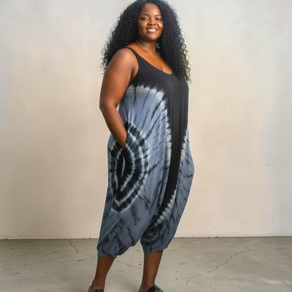 Women's Plus Size Tie Dye Jumpsuit With Pockets