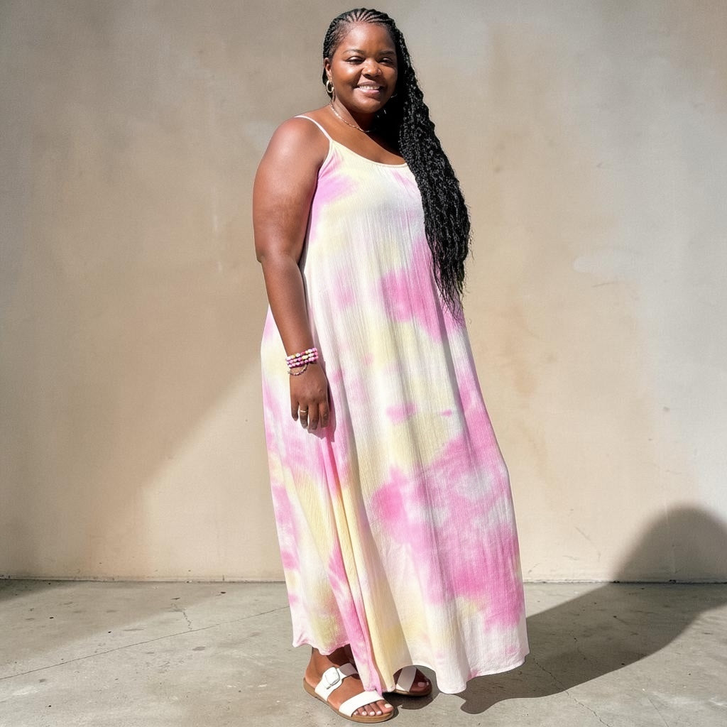 Women's Plus size Strappy Ombre Tie Dye Maxi Dress
