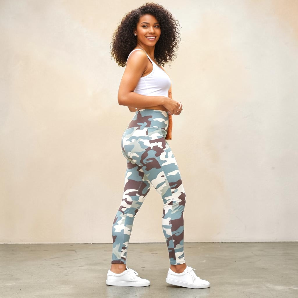 Military Camouflage High Rise Microfiber Full Length Leggings