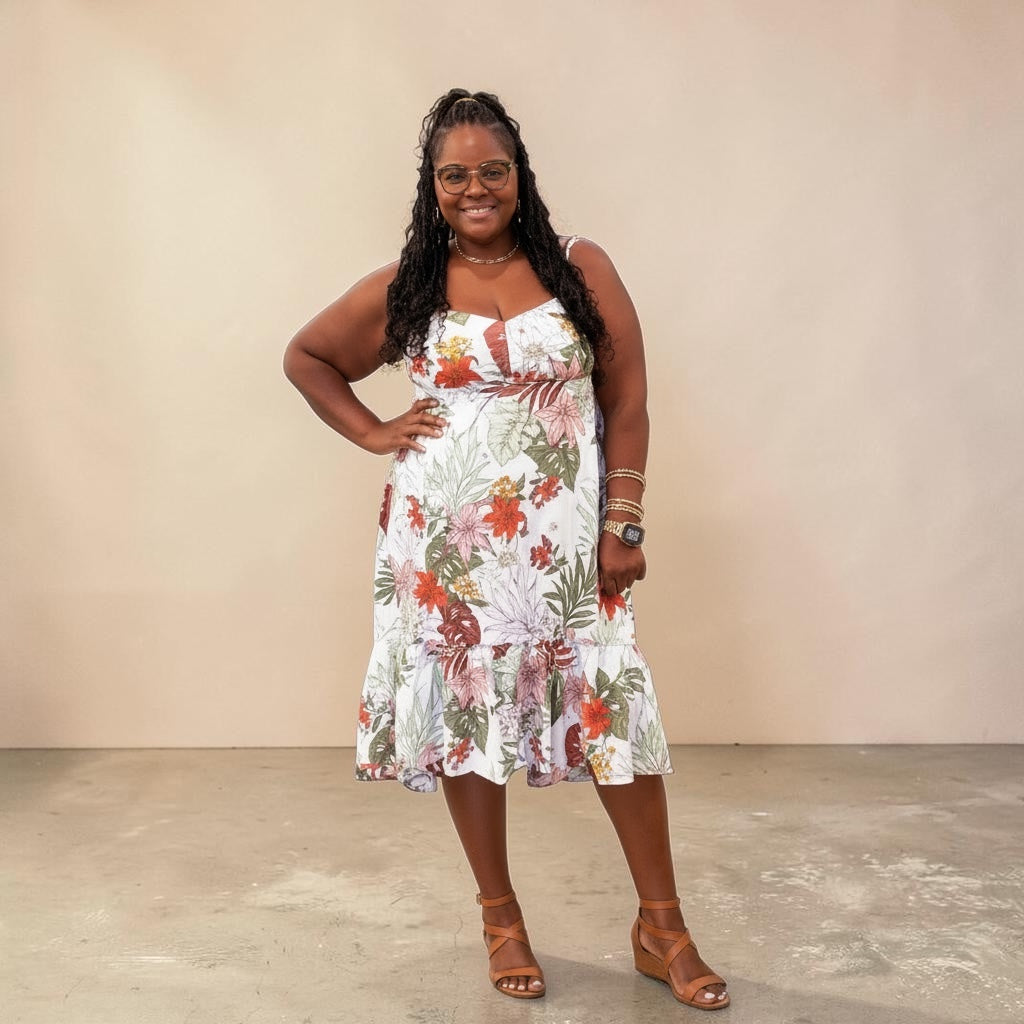Plus Size Floral Asymmetric Spaghetti Strap Dress