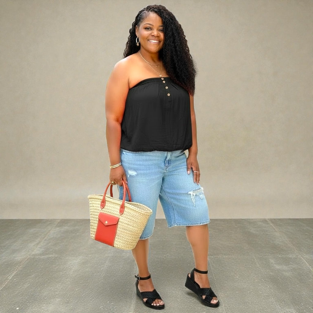 Plus Size Basic Pleated Tube Top
