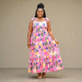 Pink Plus Size Floral Print Babydoll Maxi Dress