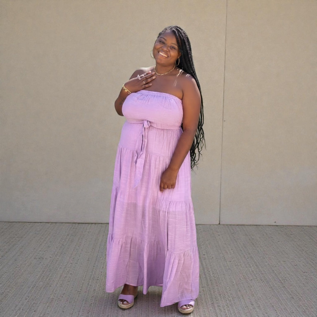 Plus Size Lavender Tube Tiered Maxi Dress