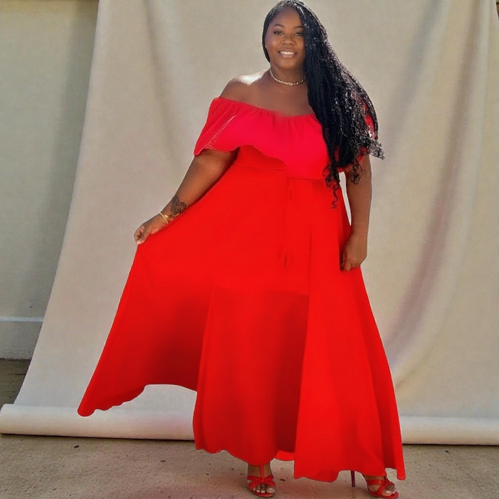 Poppy Red Plus Size Sheer Maxi Dress With Slit