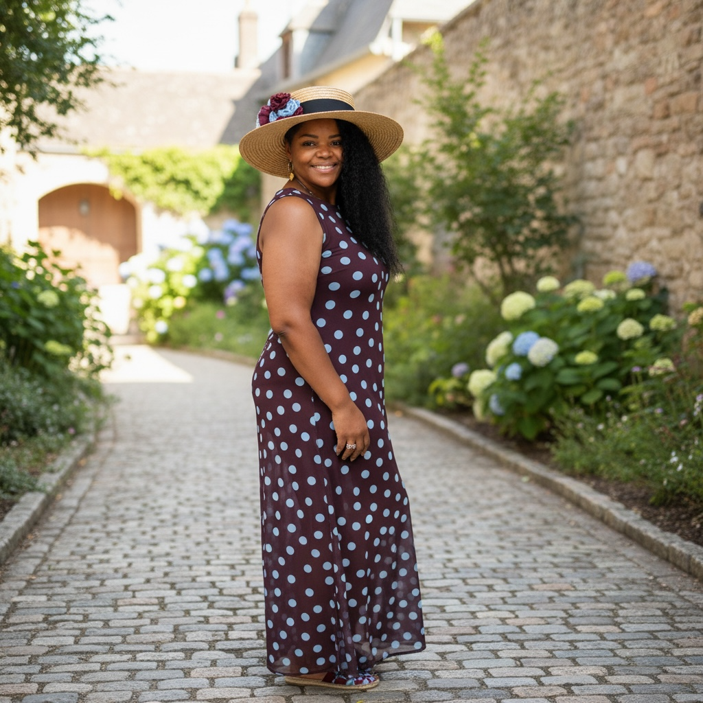 Women’s Brown Polka Dot Sheer Maxi Dress