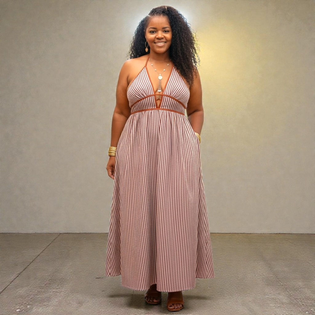 Women’s Striped Halter Neck Maxi Dress