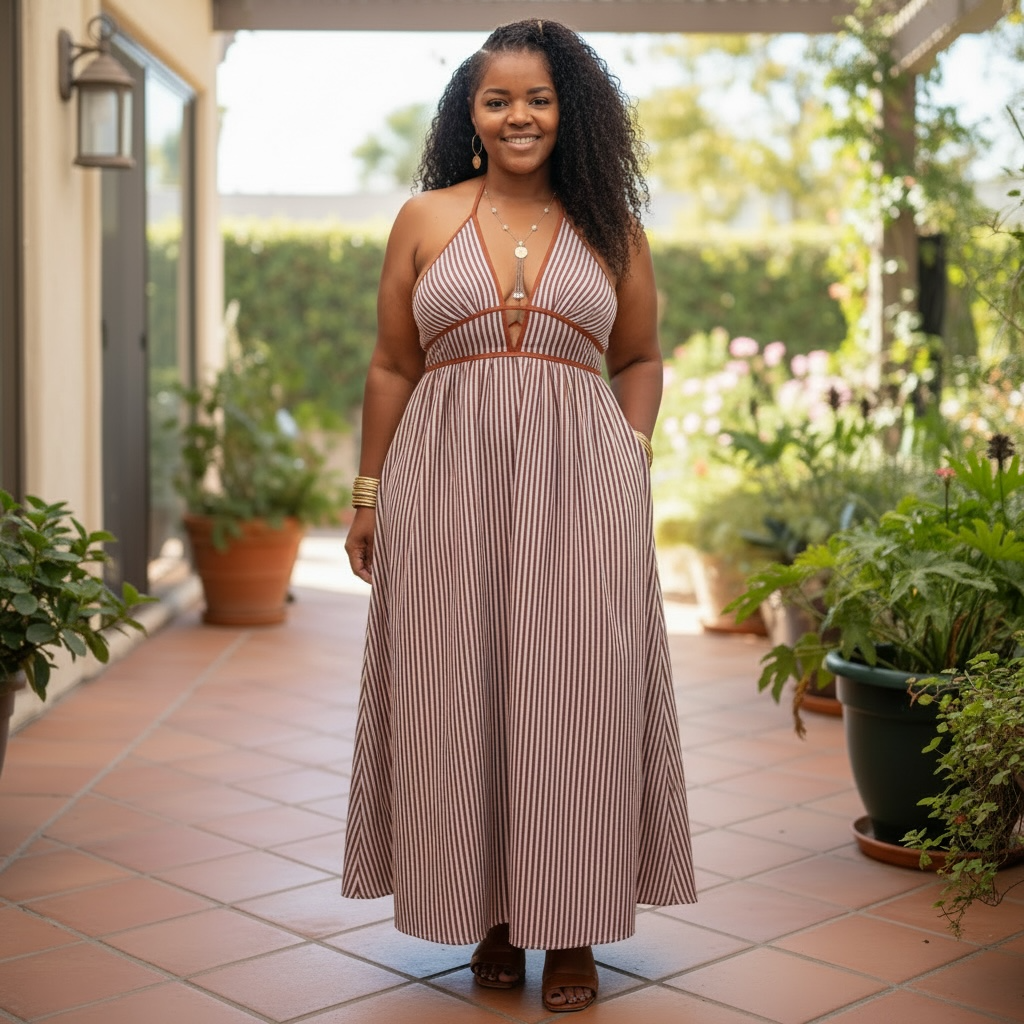 Women’s Striped Halter Neck Maxi Dress
