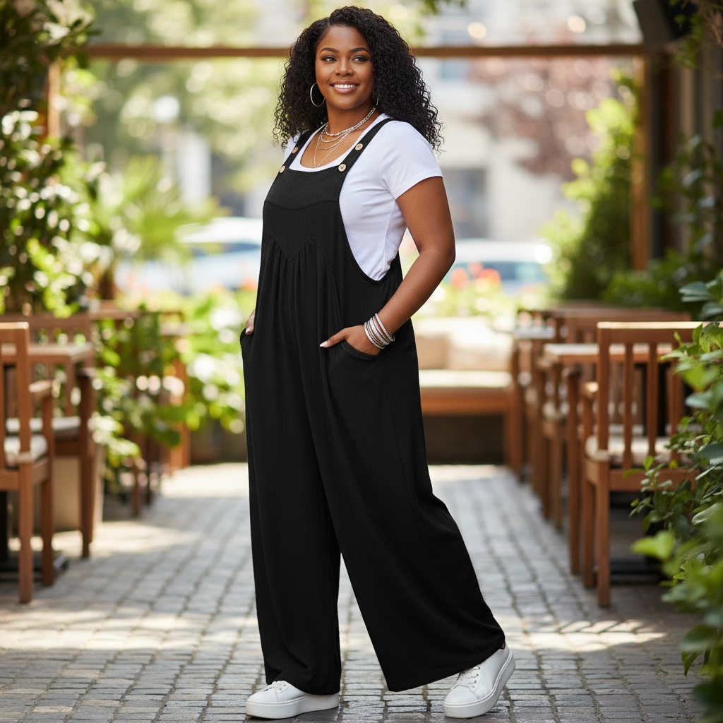 Plus Size Lazy Day Overalls In Black