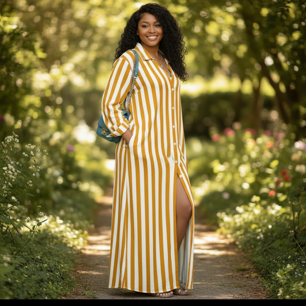 Women's Plus Size Striped Maxi Dress/Duster