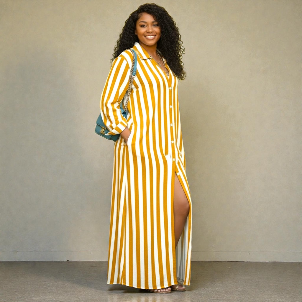 Women's Plus Size Striped Maxi Dress/Duster
