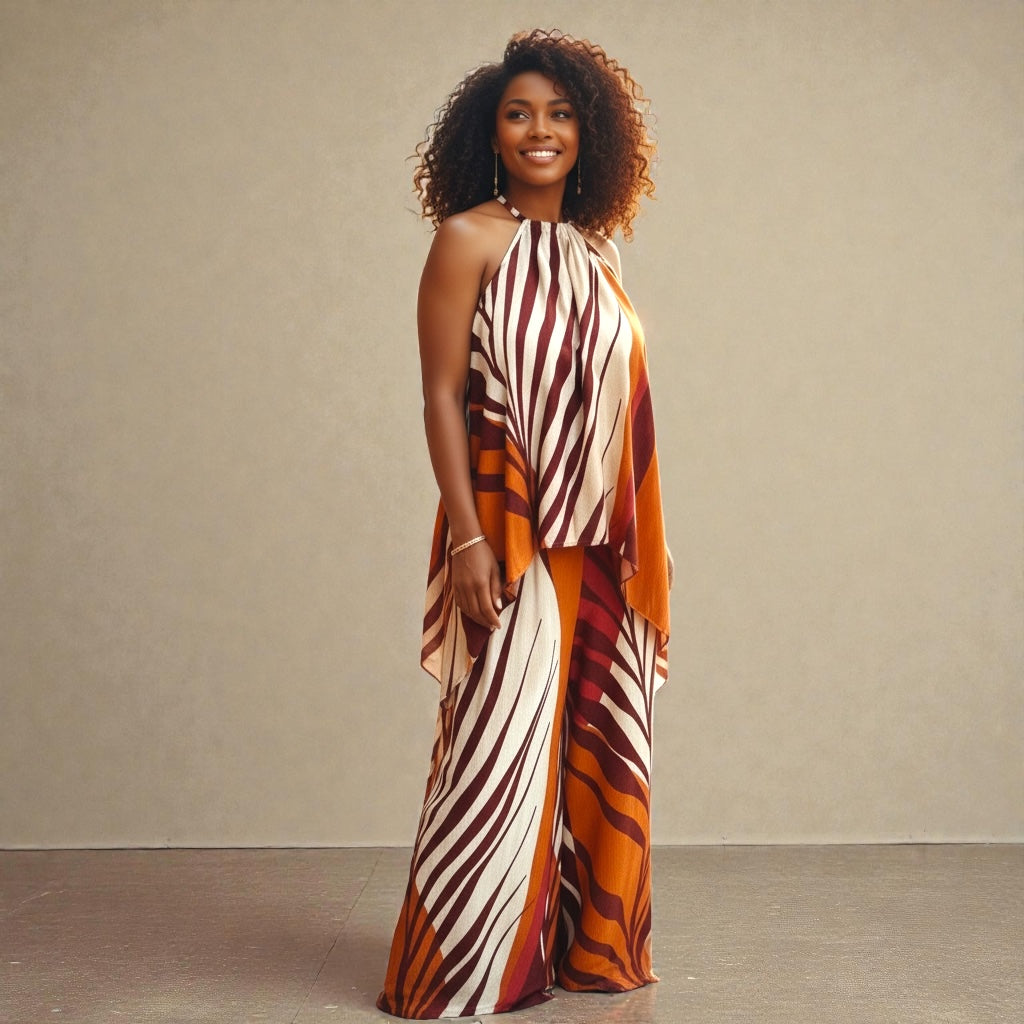Womens Chic Two-Piece Multicolored Pantsuit