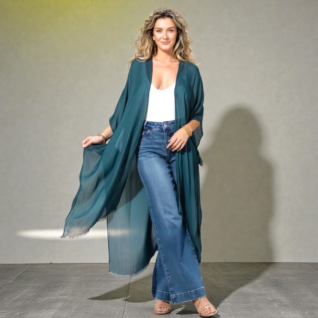 Womens Deep Teal Flow Kimono