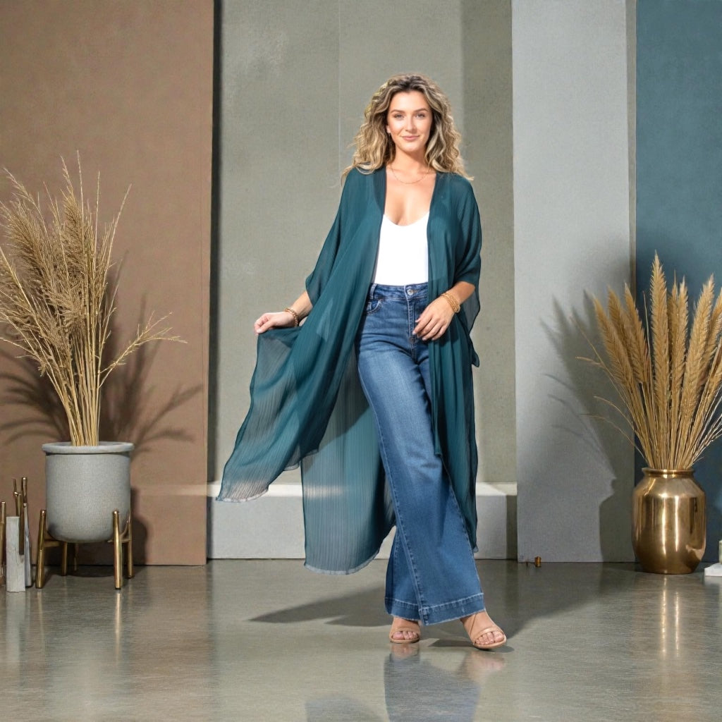 Womens Deep Teal Flow Kimono