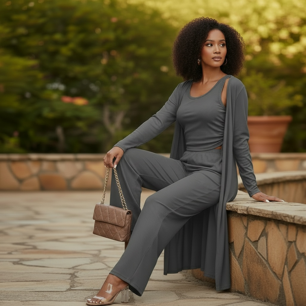 Women’s Ribbed Lounge 3 Piece Set