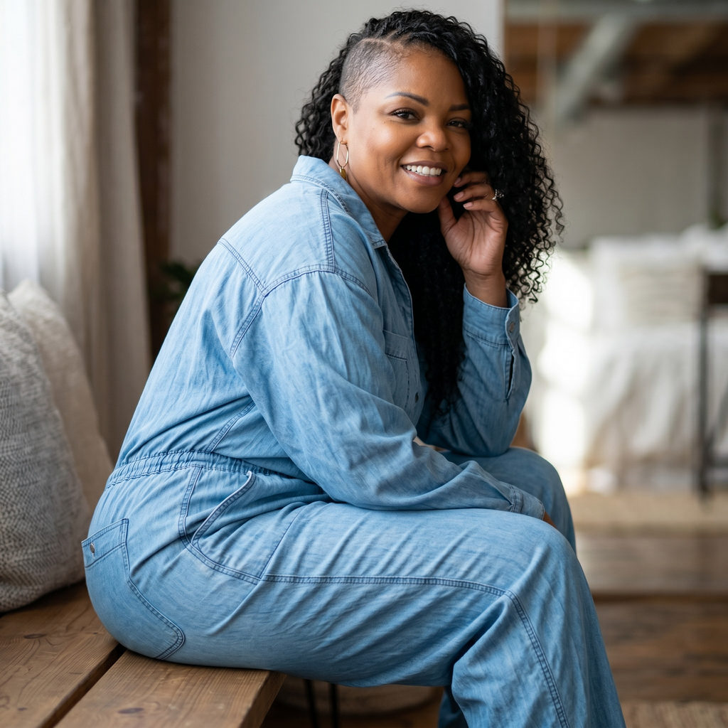 Women's Plus Size Denim Jumpsuit
