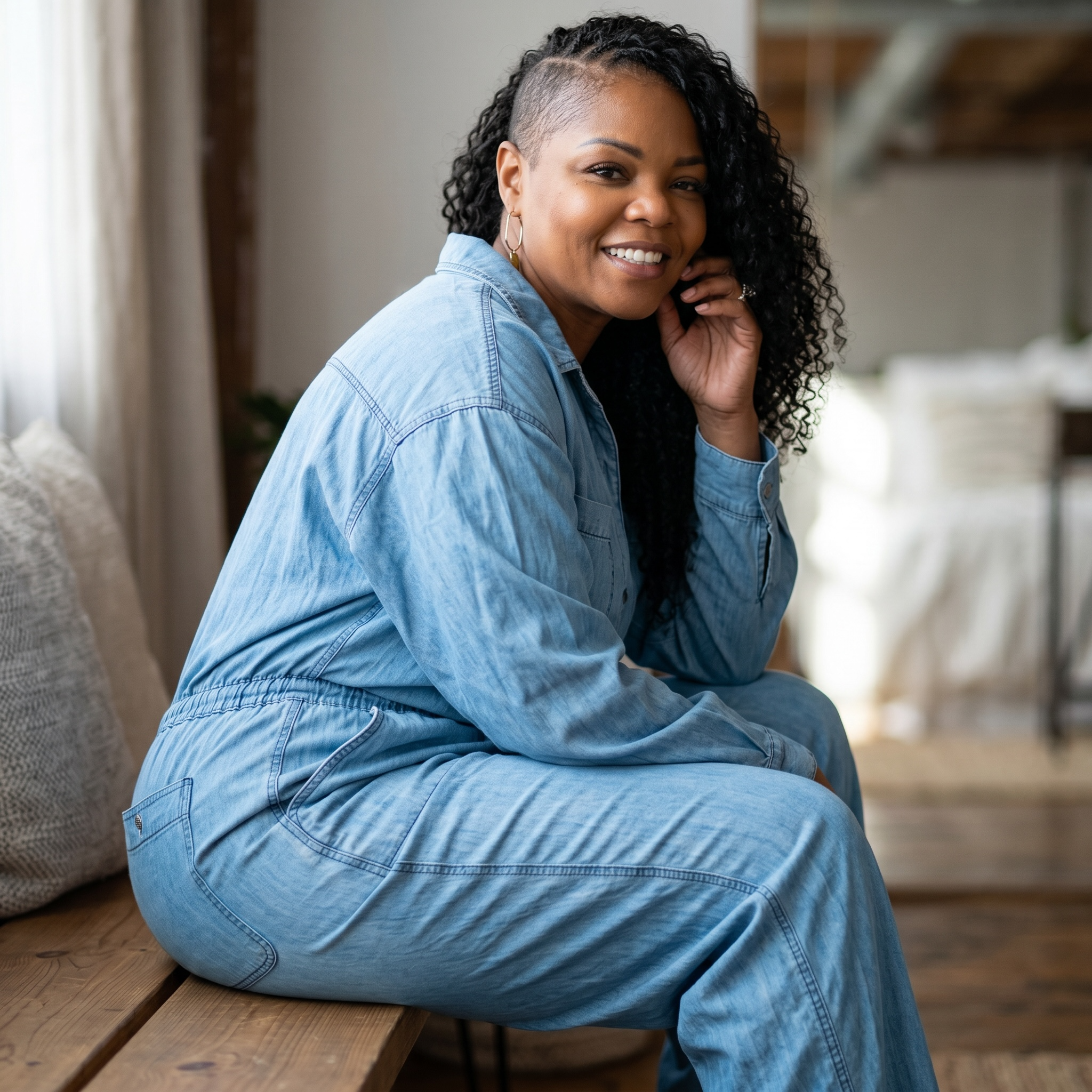 Women's Plus Size Denim Jumpsuit