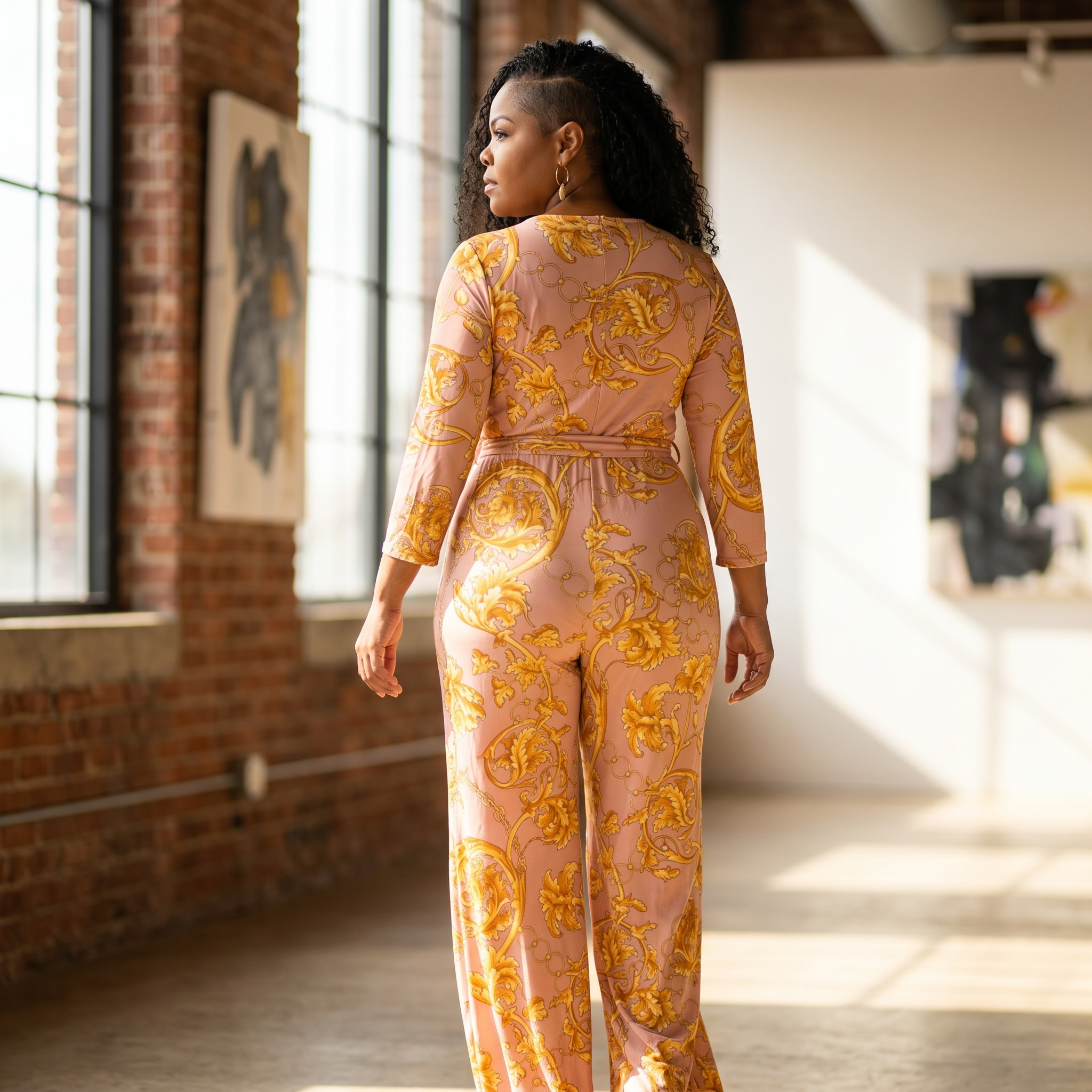 Women's Plus Size Gold Chain Faux Wrap Jumpsuit Dress