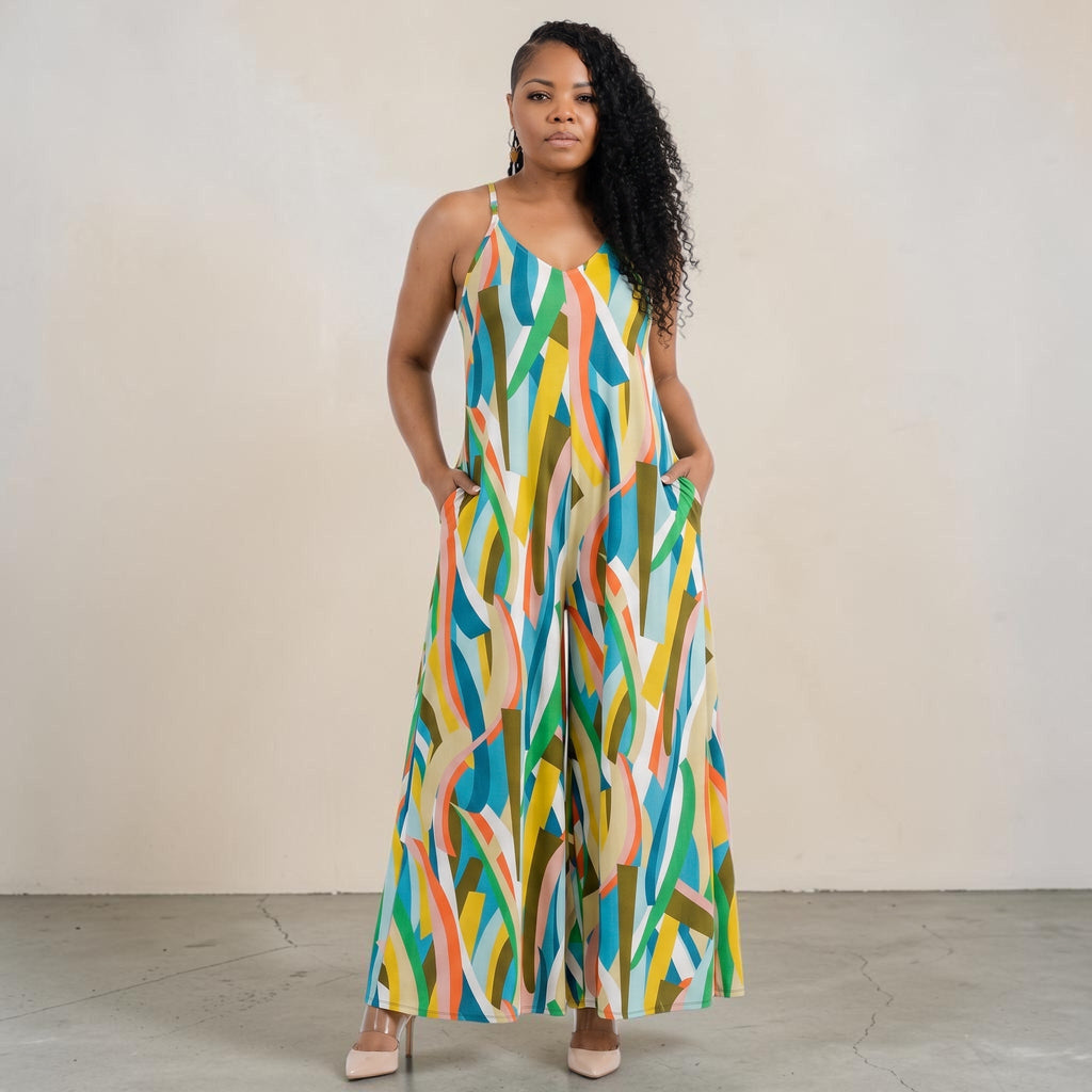 Women's Splash Of Color Wide leg Jumpsuit With Pockets