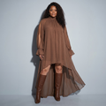 Womens Plus Size Brown  High-Low Halter Maxi Dress