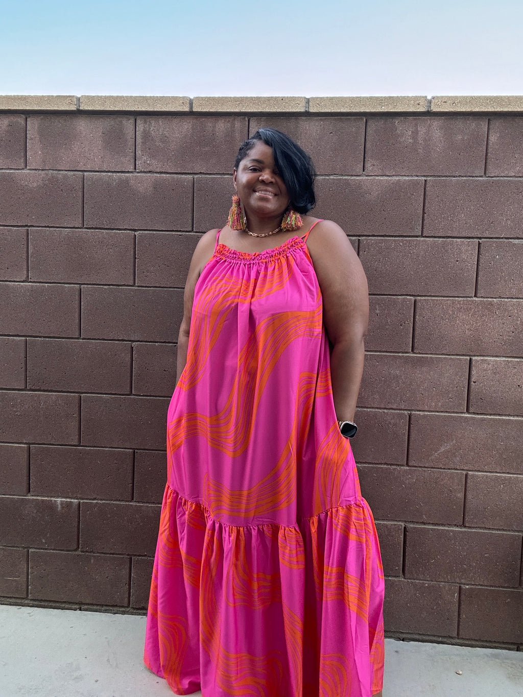 Womens Elegant Brushed Pink Maxi Dress With Pockets