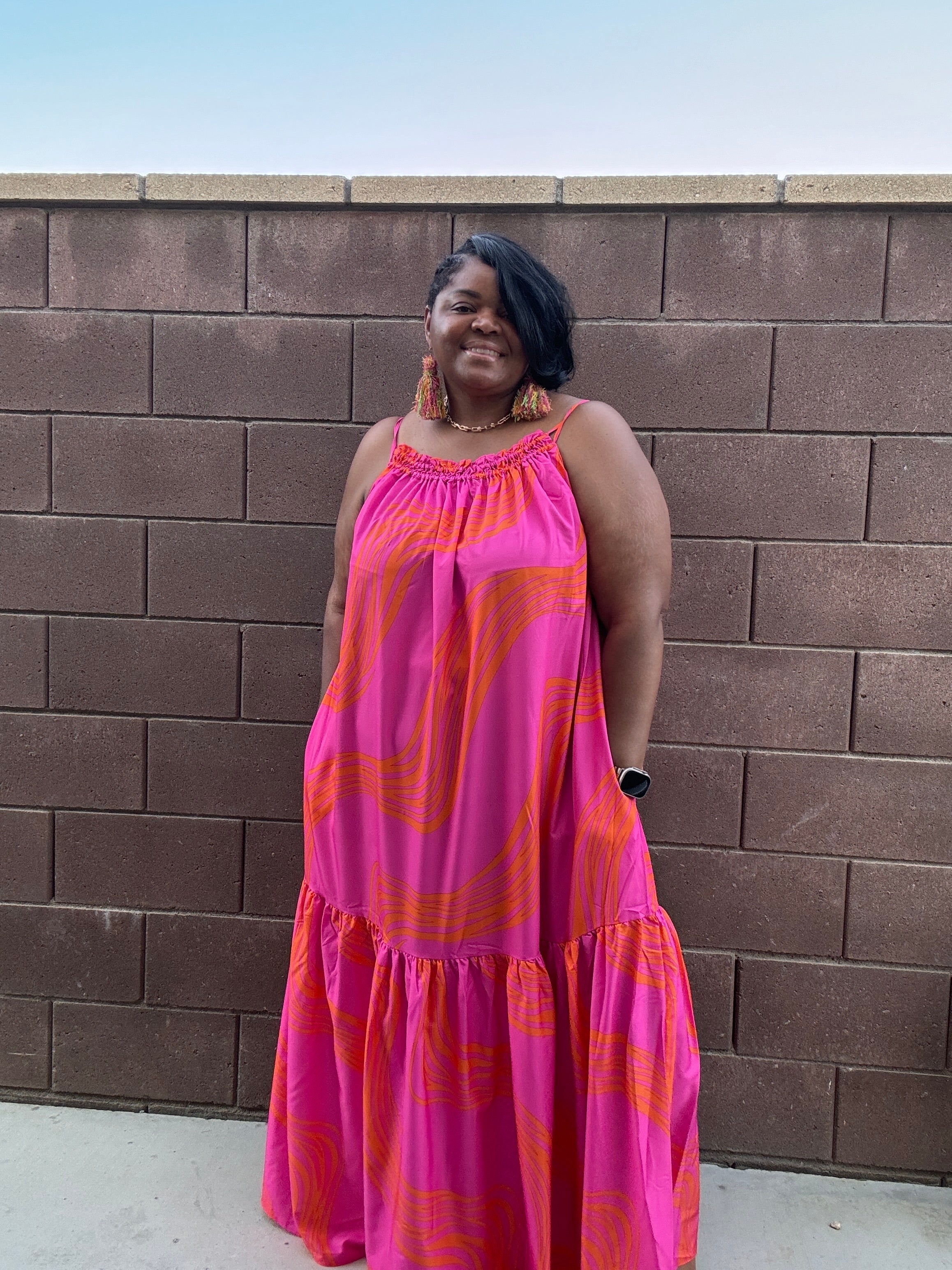 Womens Elegant Brushed Pink Maxi Dress With Pockets