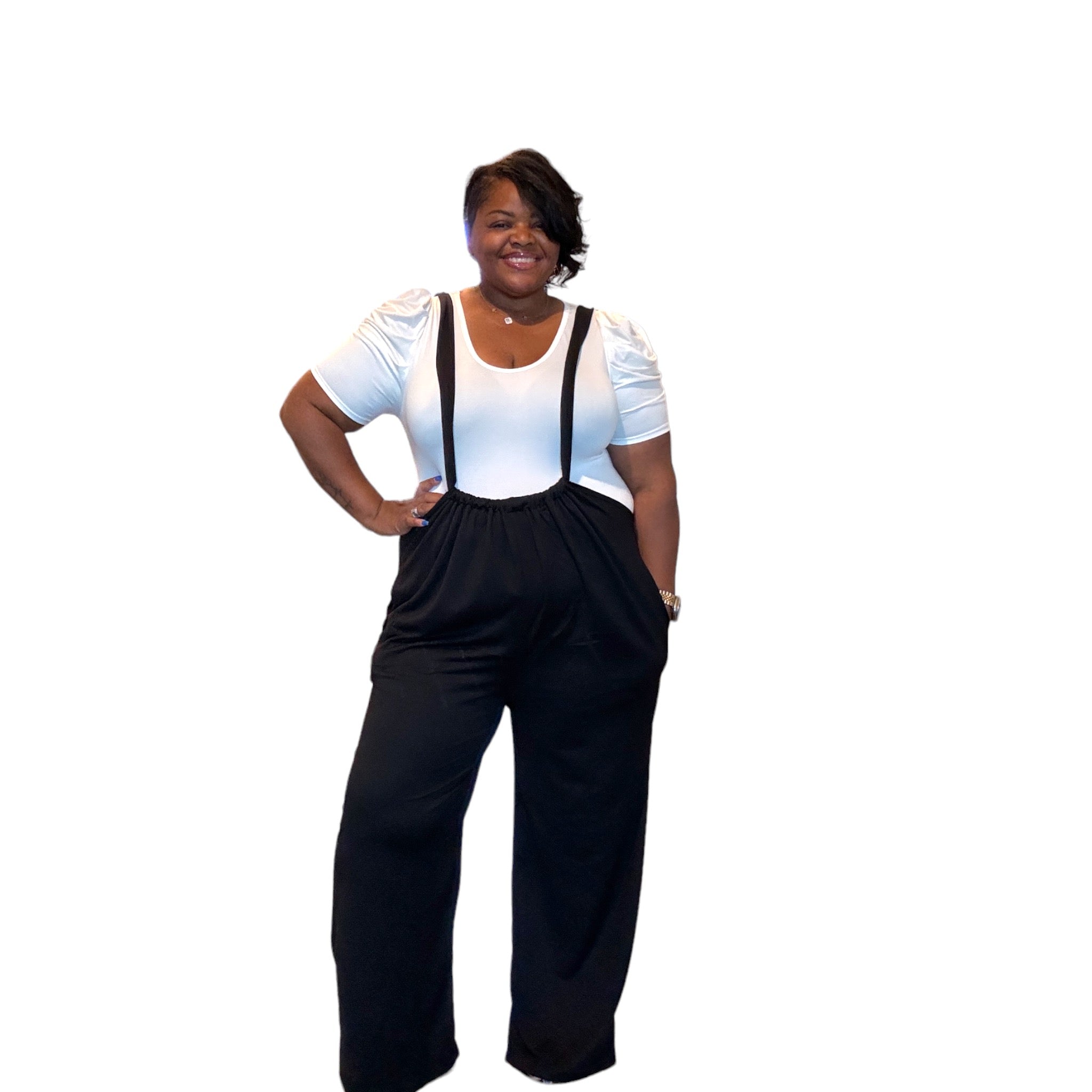 Plus Size Boho Chic Wide Leg Suspender Pants