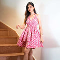 V neck Halter Lace up Tiered Dress Sweet Spicy Wind Waist Tight Dress