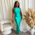 Women Slim Fit Halter Solid Color Long Dress