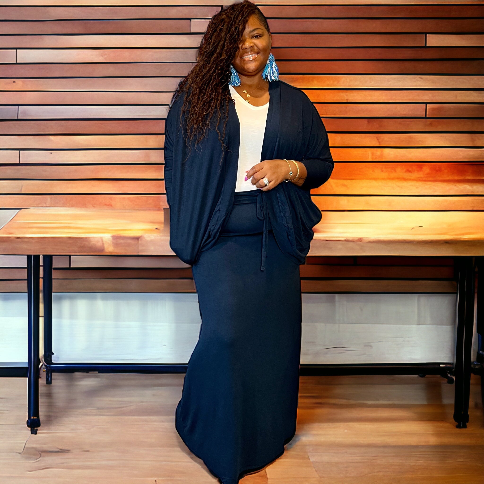 Women's Plus Size Cocoon Cardigan Maxi Skirt Set