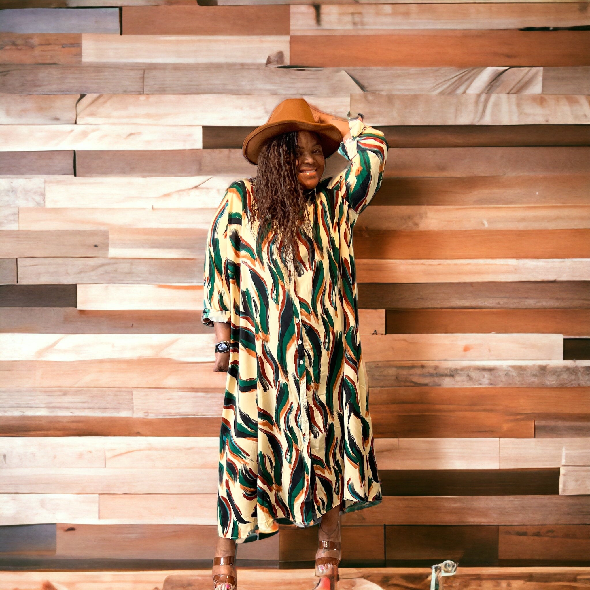 Women's Plus Size Brushed Long Sleeve Maxi Dress