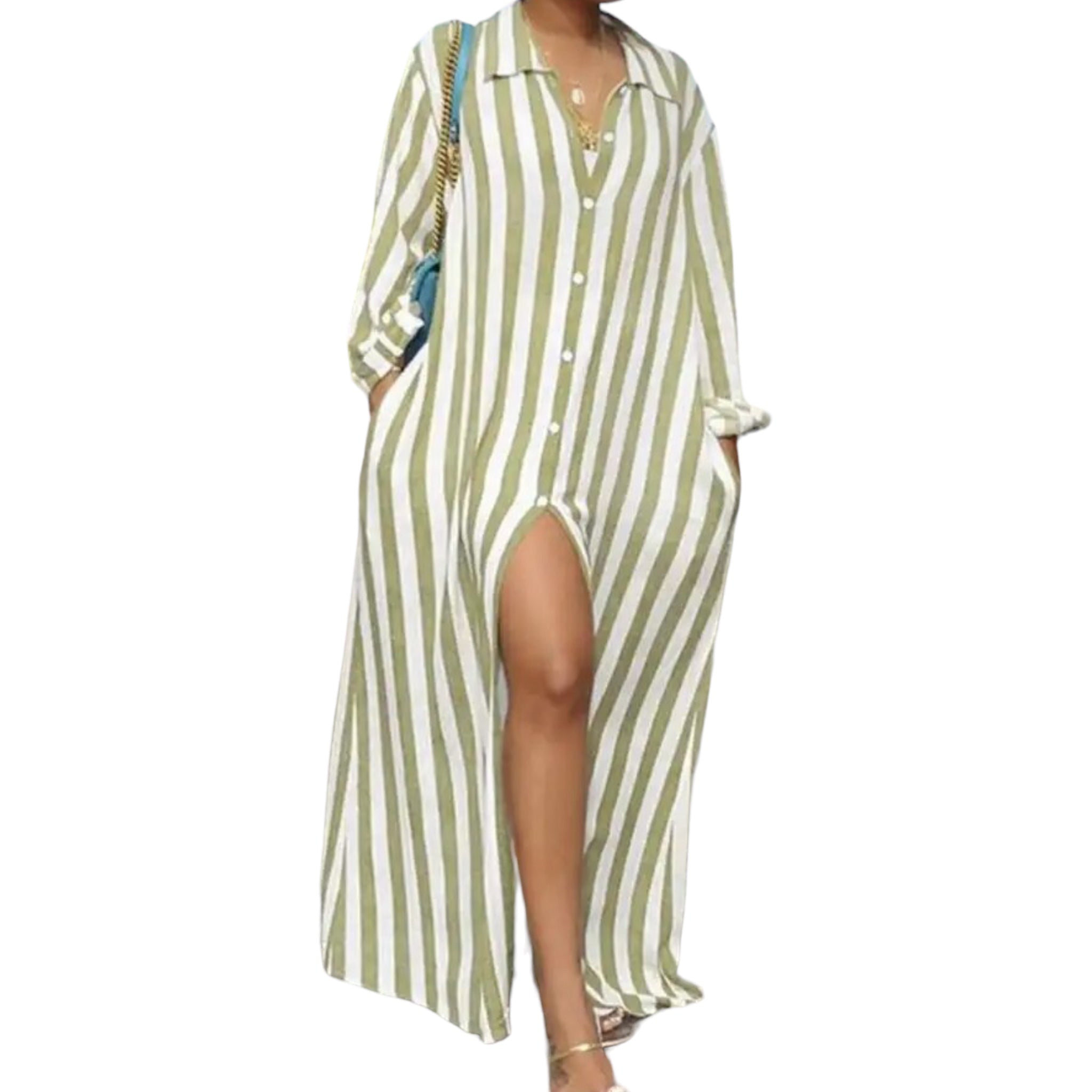 Women's Plus Size Striped Maxi Dress/Duster