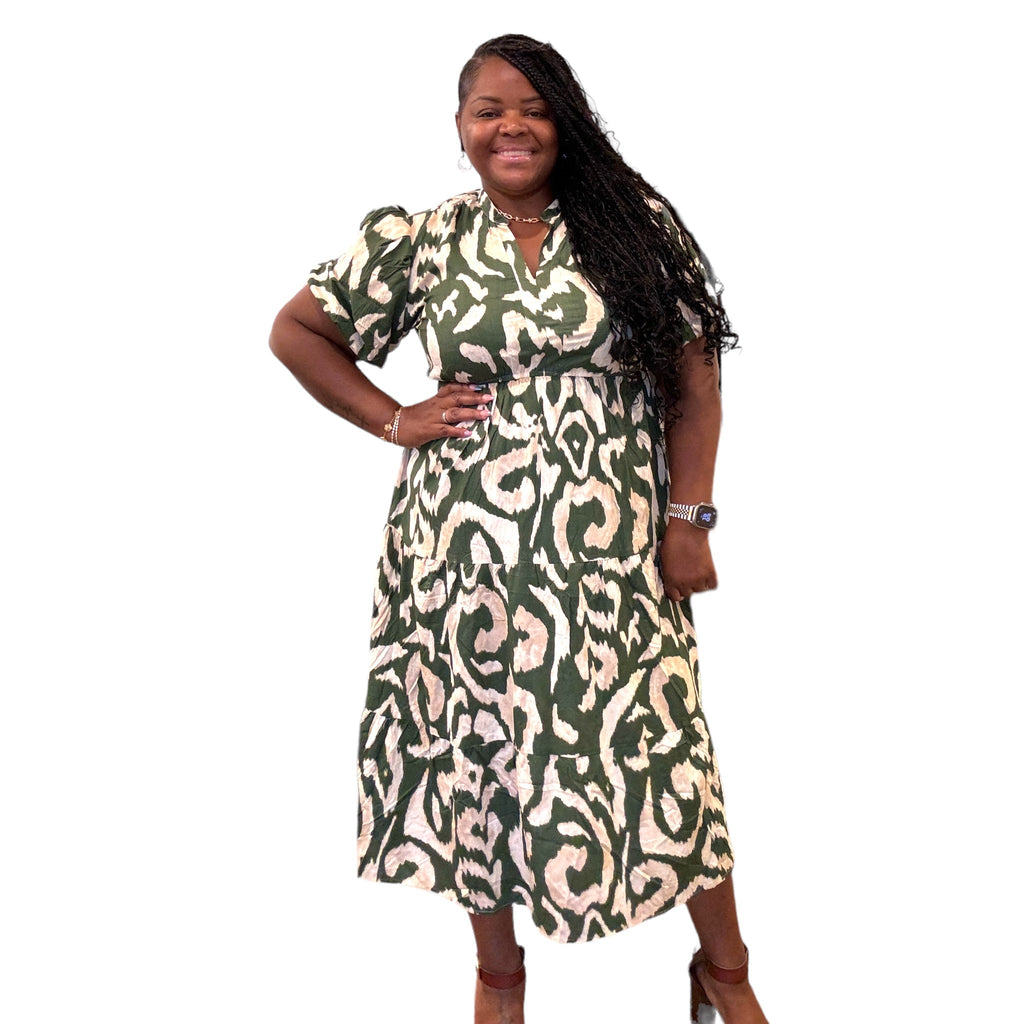 Linen Olive and Cream Plus Size Maxi Dress