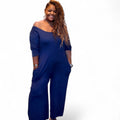 Womens Plus Size Low Shoulder Wideleg Jumpsuit