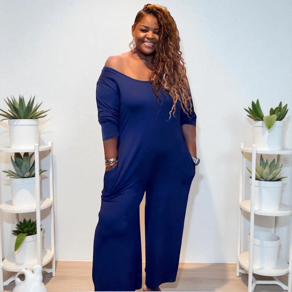 Womens Plus Size Low Shoulder Wideleg Jumpsuit