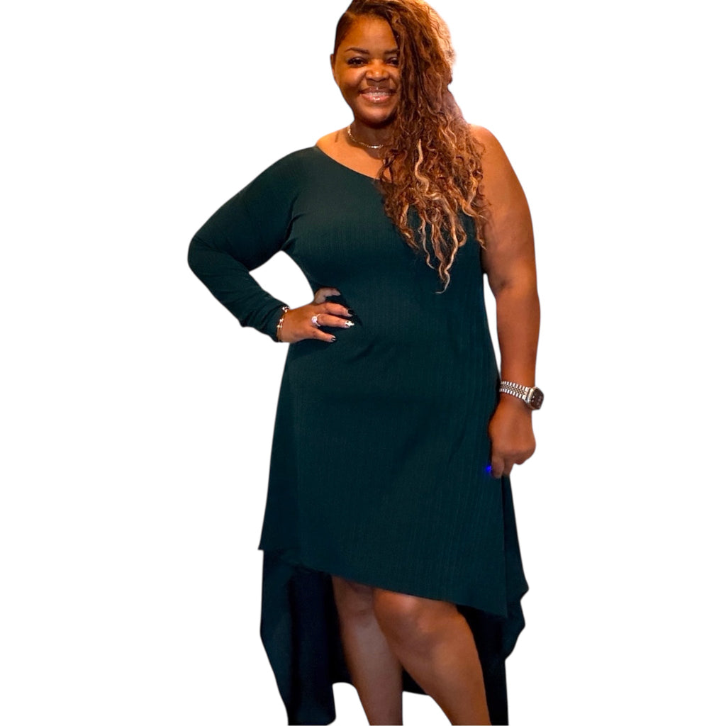 Plus Size Women’s Emerald Green One Shoulder Dress