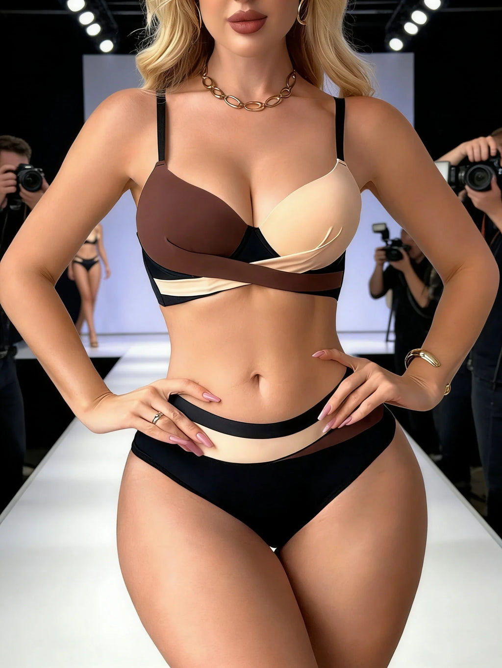 Women's Colorblock Push Up Bra Set Seamless Underwire Support Underwear Daily Comfy Panties for Women