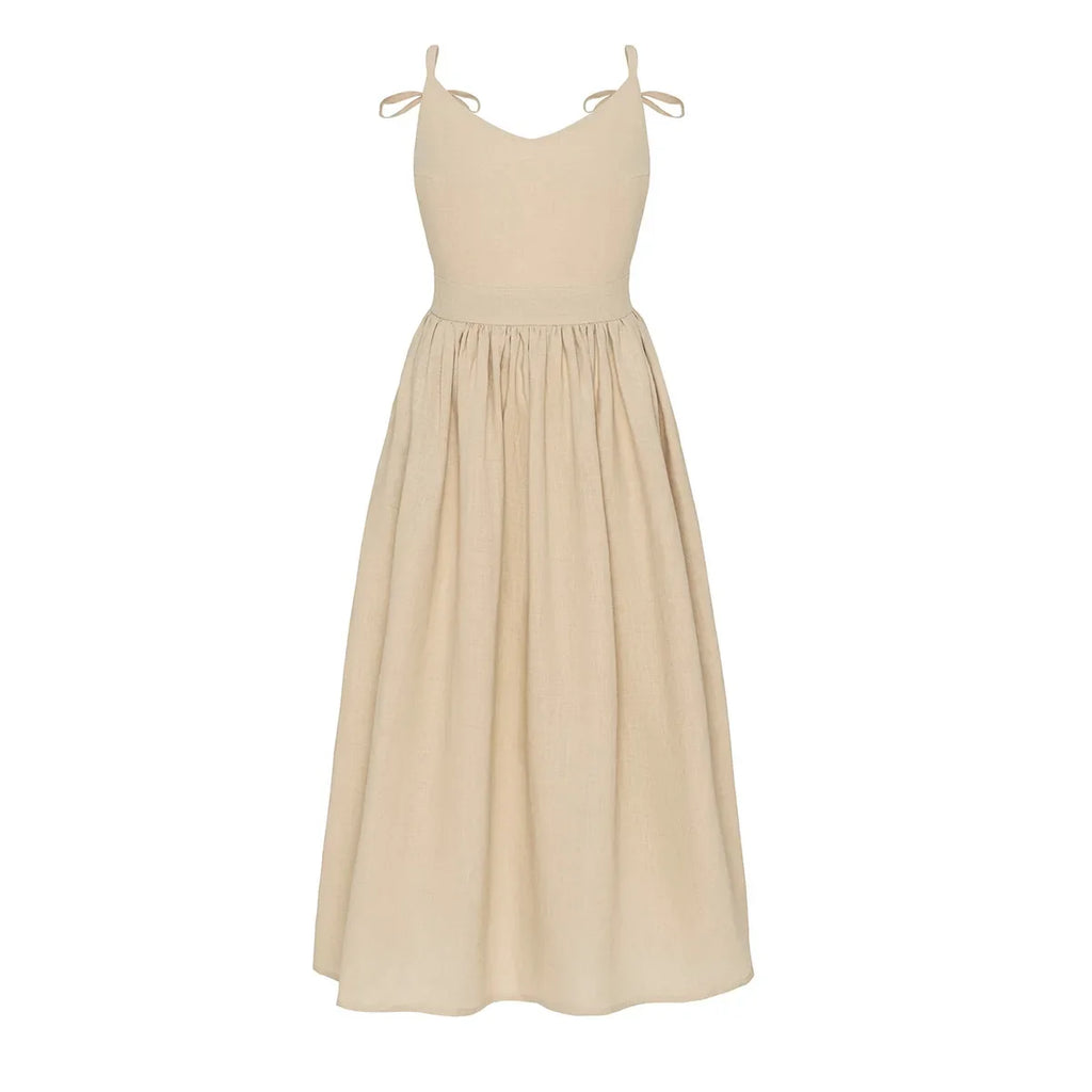 Original Backless Cotton Suspender Dress Spring and Summer Women's Elegant Mori Style Sexy V-Neck High Waist Suspender Dress