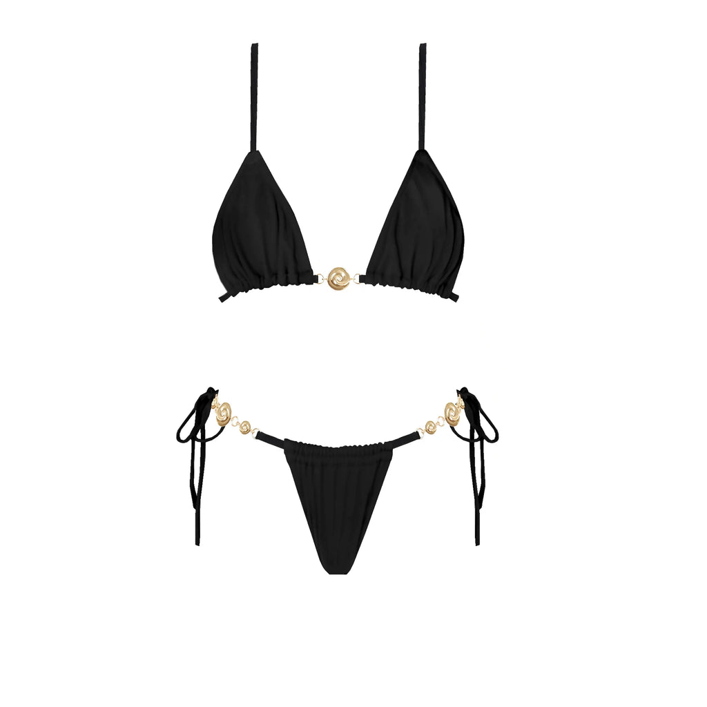 Black 3Pc Button Bikini Sexy Swimsuit Women 2026 New Swimwear Lace Skirt Swim Suit Push Up Bathingsuit Bandeau Biquini Beachwear